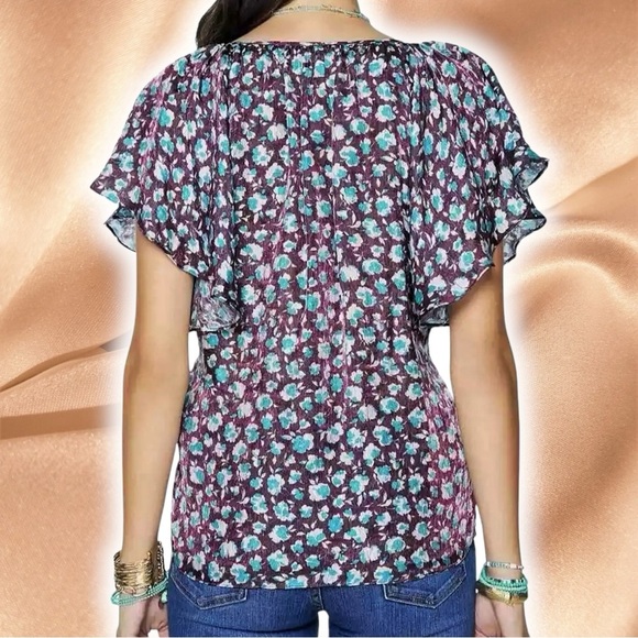 NWT Ramy Brook NY ‘Sidney’ Tie Neck Silk-Blend Top in “Roco” Floral Size Small - Picture 2 of 16